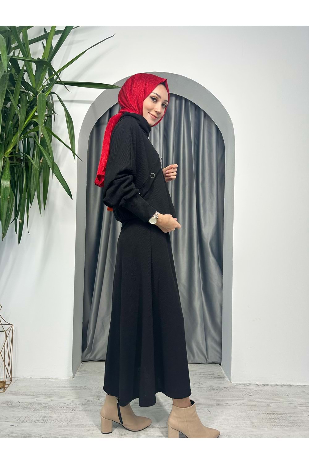 Deri Garnili Etekli Takım 31367 - Siyah - S - AZRA03572-Siyah-S