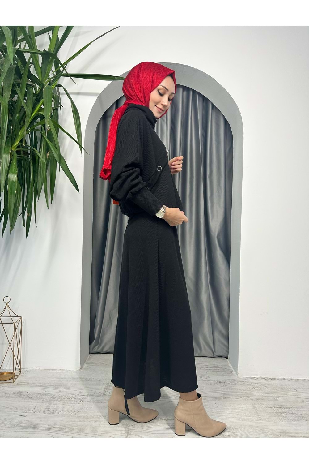 Deri Garnili Etekli Takım 31367 - Siyah - S - AZRA03572-Siyah-S