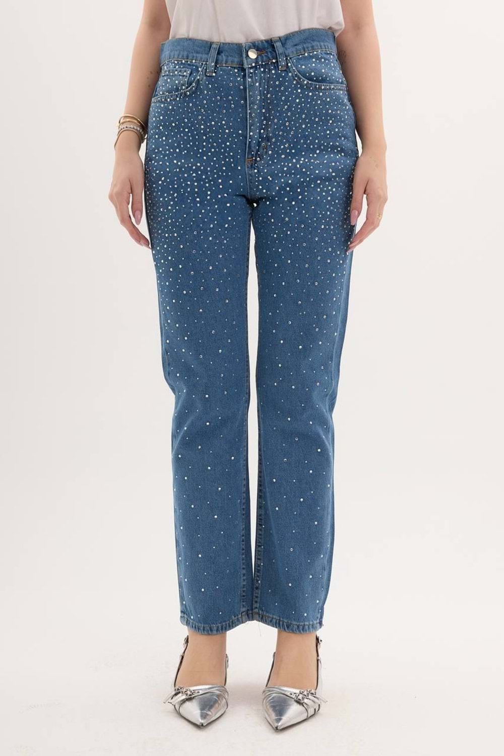 Taşlı Kot Pantolon 001 - Mavi - 42 - AZRA04088-Mavi-42