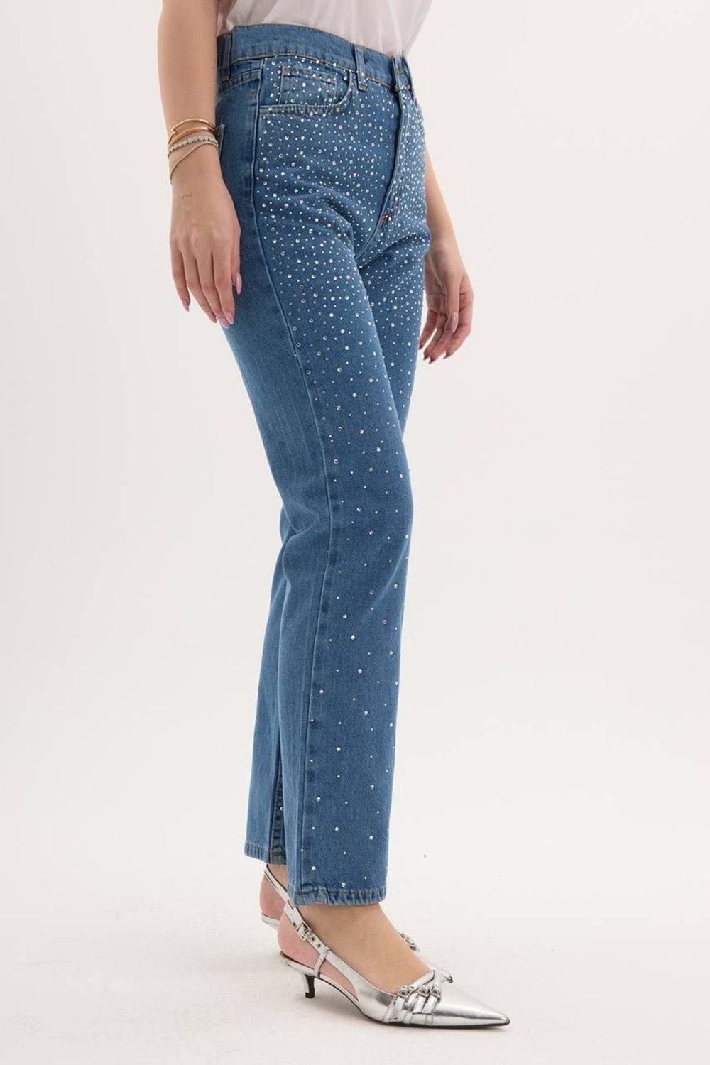 Taşlı Kot Pantolon 001 - Mavi - 42 - AZRA04088-Mavi-42