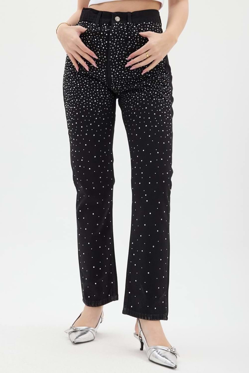 Taşlı Kot Pantolon 001 - Siyah - 40 - AZRA04088-Siyah-40