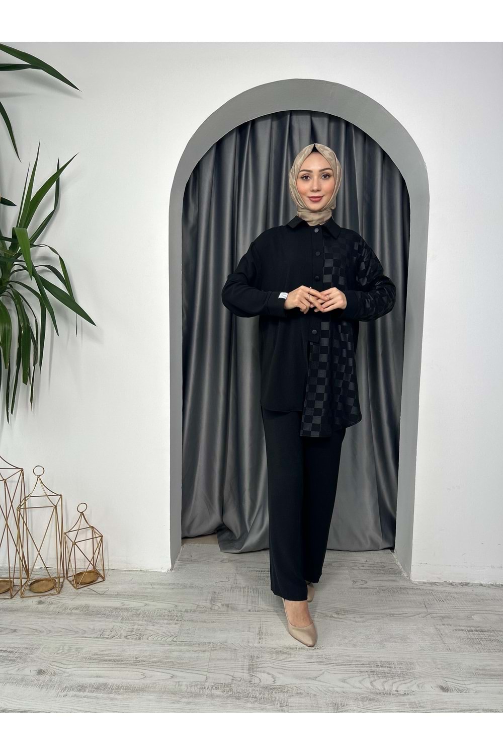 Dama Desenli İkili Takım 14197 - Siyah - L-XL