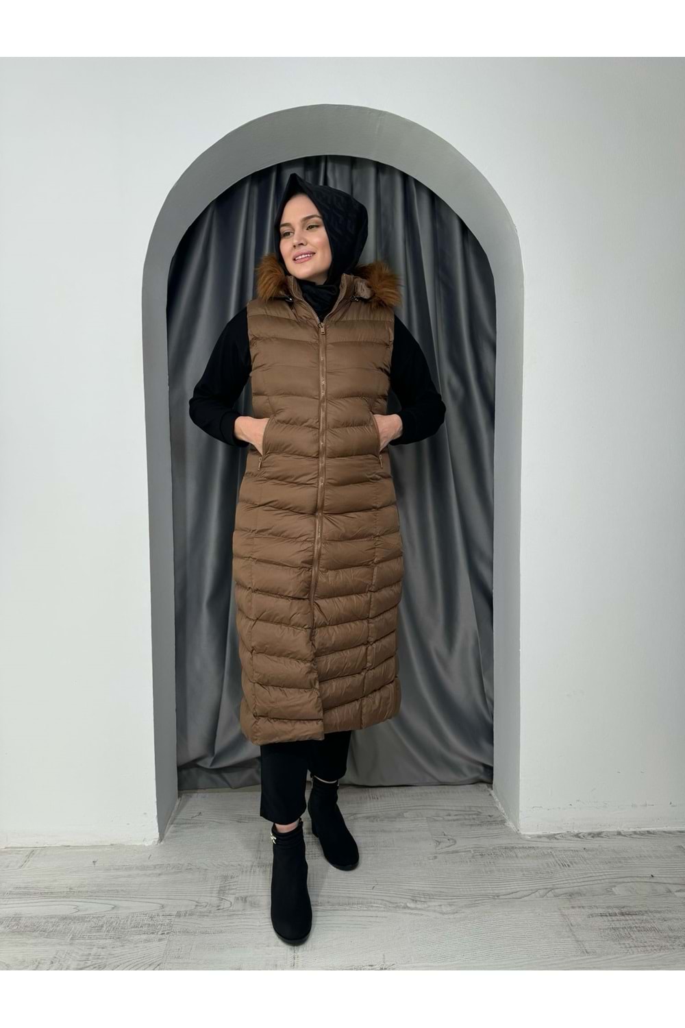 Uzun Şişme Yelek 1027 - Taba - 42 - AZRA05034-Taba-42