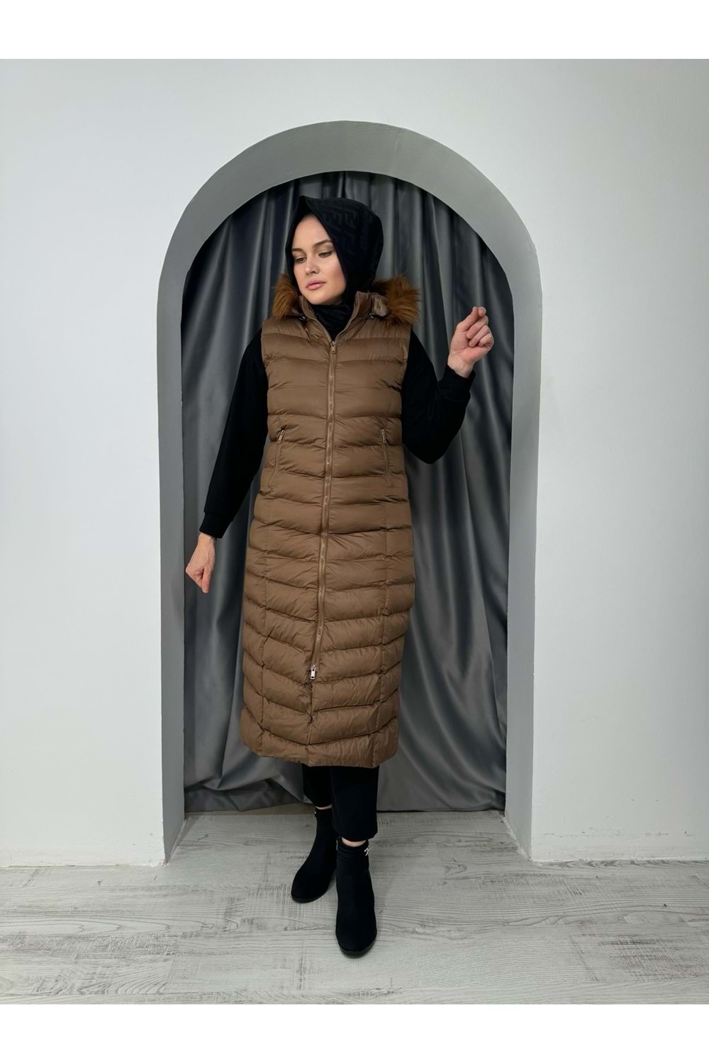 Uzun Şişme Yelek 1027 - Taba - 42 - AZRA05034-Taba-42