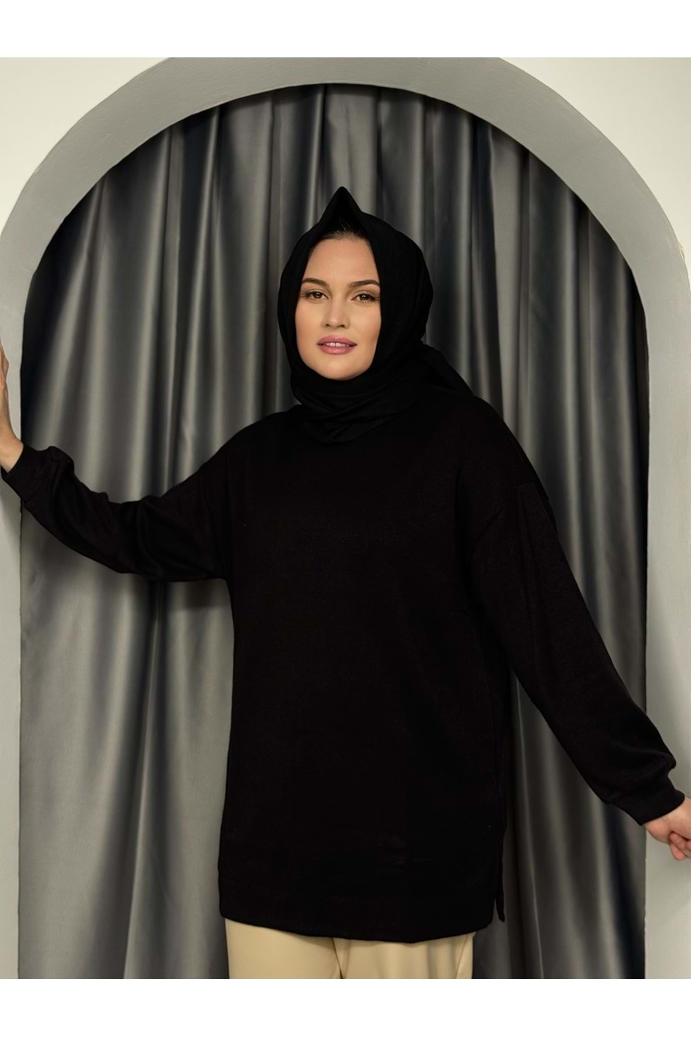 İkoll Oversize Melanj Tunik 31355 - Siyah - TEK BEDEN