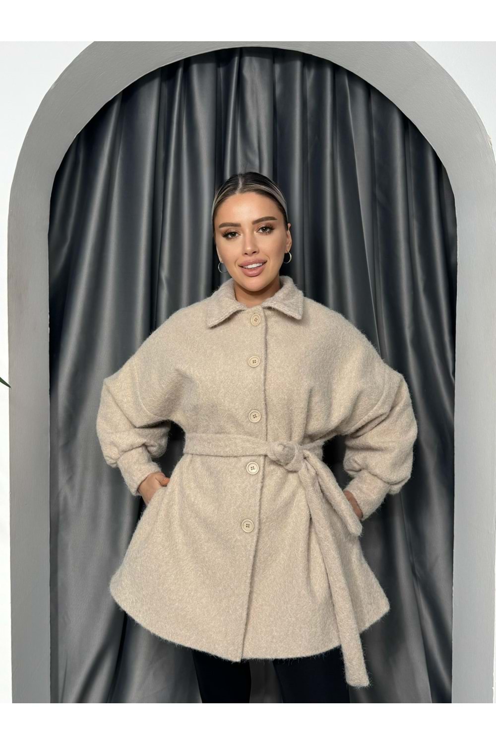 Kısa Kaşe Kaban 29389 - azra fashion - Bej - L-XL