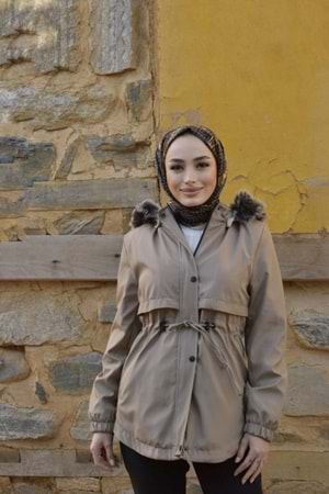 8137 Kadın İçi Şardonlu Mont 75cm - Bej - 40 - AZRA02189-Bej-40
