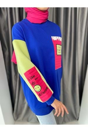 Paraşüt Ve Peluş Apikeli Sweat 0031348 - Saks Mavi - TEK BEDEN - AZRA03652-Saks Mavi-TEK BEDEN