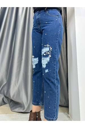 Yırtık Görünümlü Kot Pantolon 2720 - azra fashion - Koyu Mavi - 36