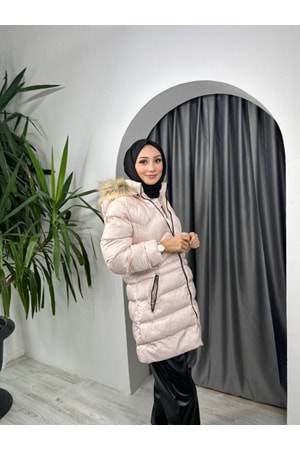 Metal Fermuarlı Mont 3000 - Pudra - 42 - AZRA03812-Pudra -42