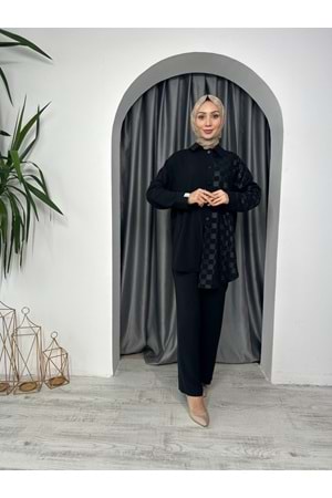 Dama Desenli İkili Takım 14197 - Siyah - L-XL