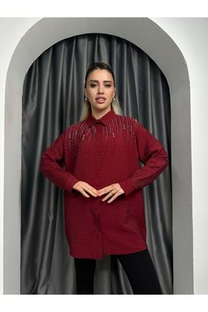 Önü Taş Detaylı Gömlek 69215 - Bordo - S-M - AZRA04789-44486