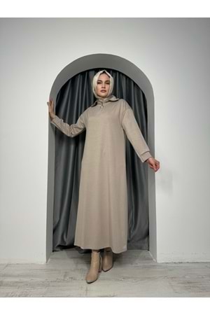 Oysho Yüksek Yaka Fermuarlı Elbise 2333 - Bej - S-M - AZRA05030-Bej-S-M