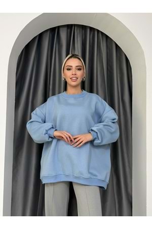 3 İplik Oversize Sweat 25291 - Bebe Mavisi - TEK BEDEN - AZRA05087-Bebe Mavis-TEK BEDEN