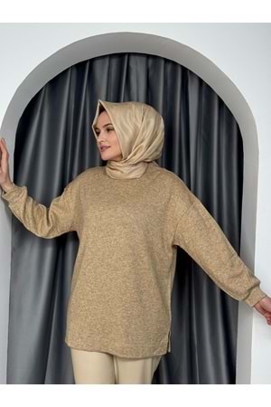 İkoll Oversize Melanj Tunik 31355 - Camel - TEK BEDEN