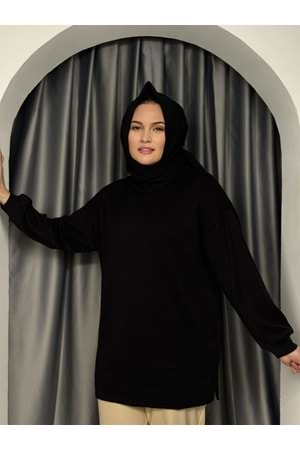 İkoll Oversize Melanj Tunik 31355 - Siyah - TEK BEDEN