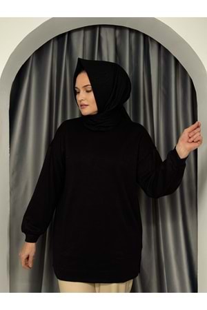 İkoll Oversize Melanj Tunik 31355 - Siyah - TEK BEDEN