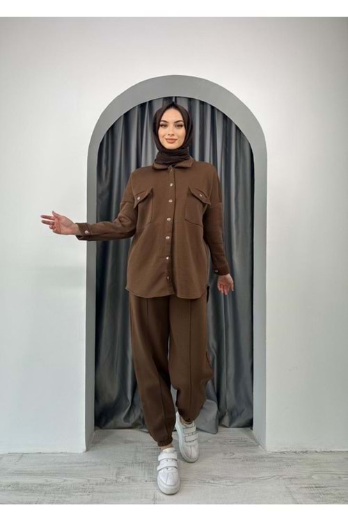 Üç İplik Cepli Alt Üst Takım 24210 TK - Kahve Rengi - S - AZRA03539-Kahve Rengi-S