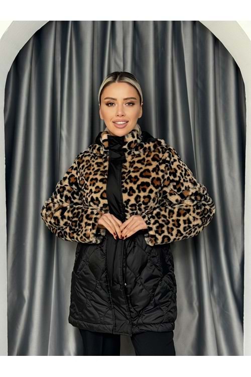 Animal Desenli Kapişonlu Mont 31275 - Toprak - L - AZRA03562-Toprak-L