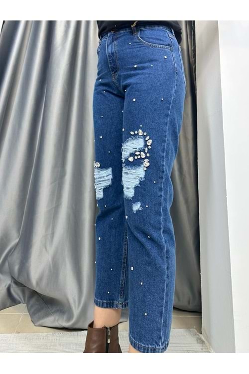 Yırtık Görünümlü Kot Pantolon 2720 - azra fashion - Koyu Mavi - 36