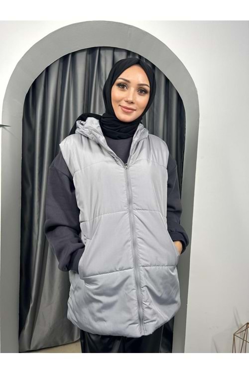 Şişme Kısa Yelek 6787 - Gri - 36 - AZRA03846-Gri-36