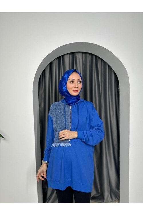 Kot Garnili Tunik 2481 - Saks Mavi - L-XL - AZRA04110-Saks Mavi-L-XL