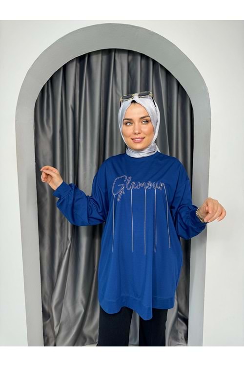 Zincir Nakışlı Tunik 15588 - Lacivert - TEK BEDEN