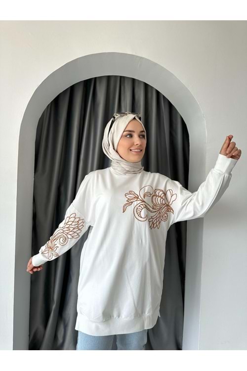 Puane Pul Çiçek Detaylı Tunik 10449 - Ekru - S-M - AZRA04650-Ekru-S-M