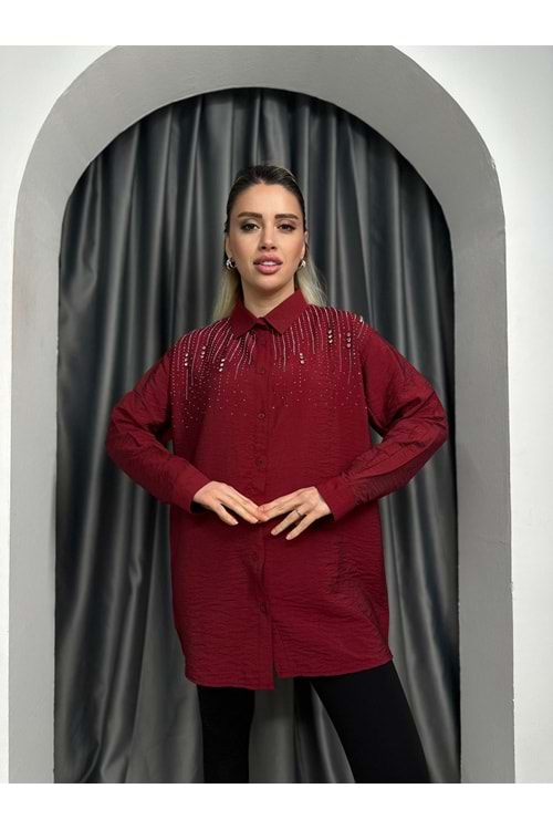 Önü Taş Detaylı Gömlek 69215 - Bordo - S-M - AZRA04789-44486