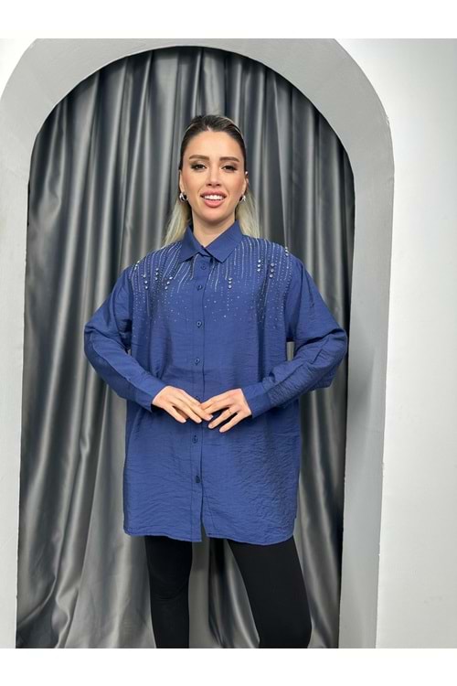 Önü Taş Detaylı Gömlek 69215 - Lacivert - S-M