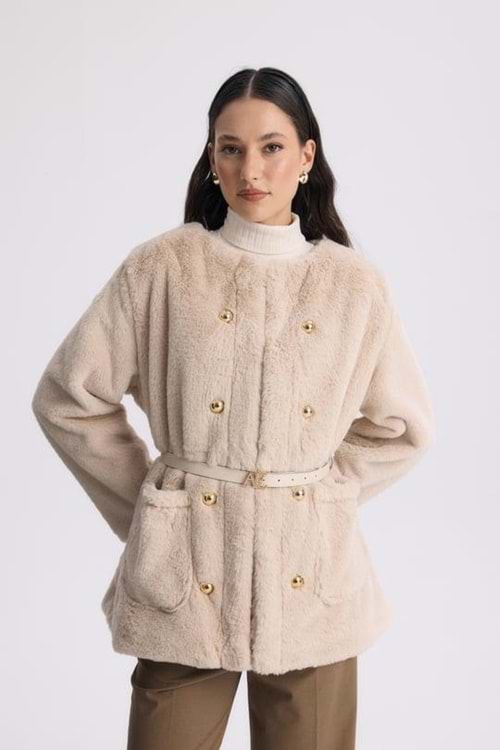 Fayanna Cep Detaylı Kürk 6400 - Bej - L-XL - AZRA04962-Bej-L-XL