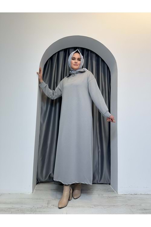 Oysho Yüksek Yaka Fermuarlı Elbise 2333 - Gri - L-XL - AZRA05030-Gri-L-XL