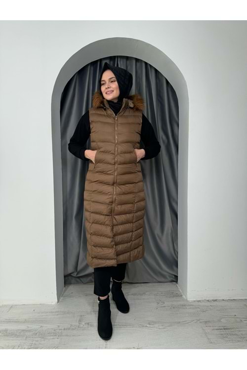 Uzun Şişme Yelek 1027 - Taba - 42 - AZRA05034-Taba-42
