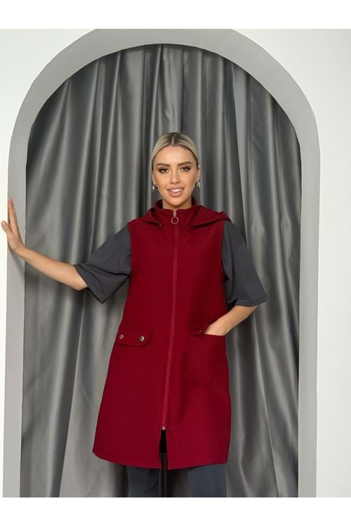 Kapitone Cepli Yelek 8026 - Bordo - L