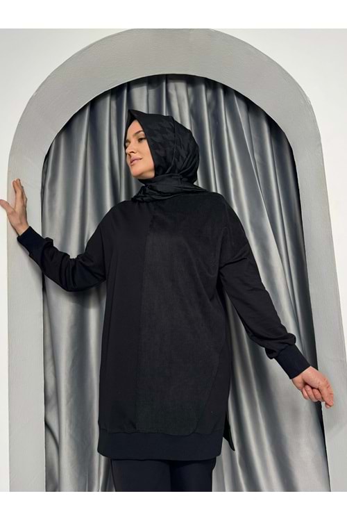 Puane Parçalı Sweat 10569 - Siyah - S-M