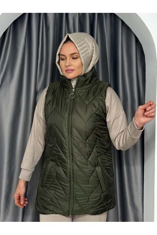 Zikzak Desenli Şişme Yelek 4578 - Haki - M