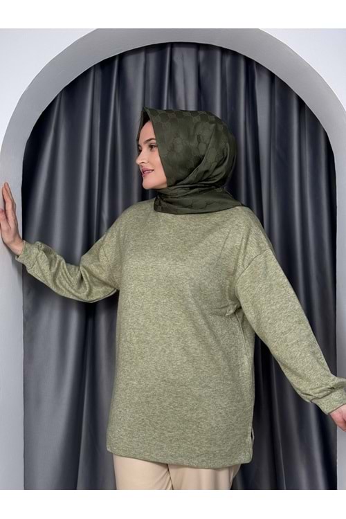 İkoll Oversize Melanj Tunik 31355 - Haki - TEK BEDEN