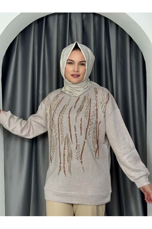 İkoll Zebra ve Nakışlı Kazak 31466 - Taş - TEK BEDEN