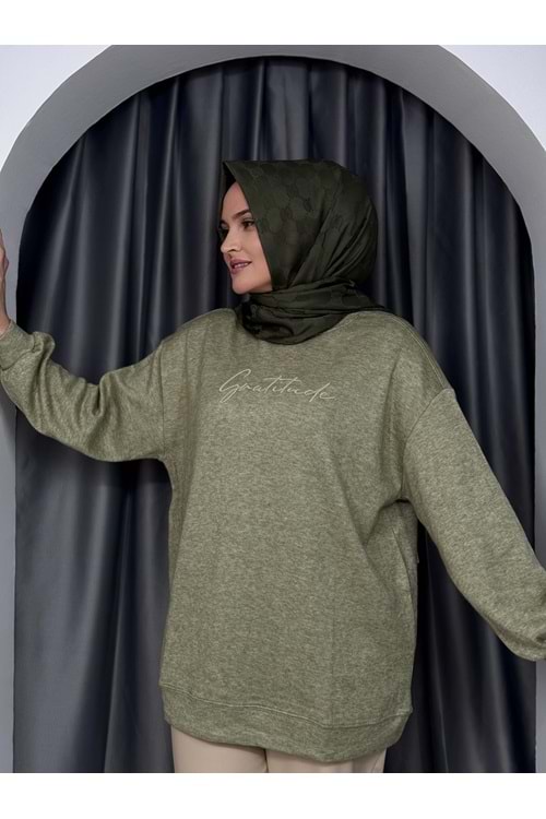 İkoll Sim Nakışlı Tunik 33828 - Haki - TEK BEDEN