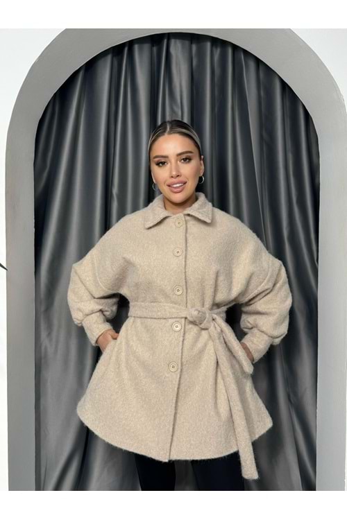 Kısa Kaşe Kaban 29389 - azra fashion - Bej - L-XL