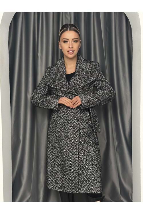 Geniş Şal Yaka Kaban 31161 - azra fashion - Siyah - M