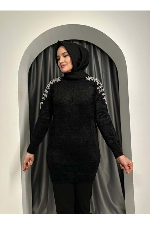 Omuz Detay Taşlı Tunik 140308 - Siyah - TEK BEDEN - AZRA05328-44390