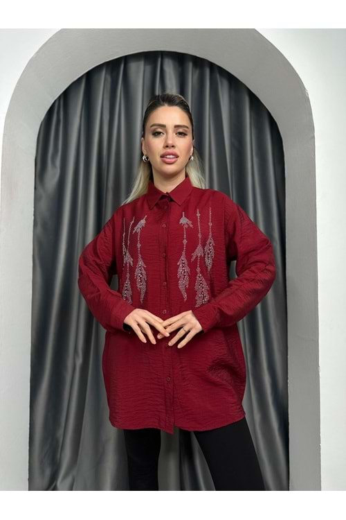 Rita Taş İnci Detaylı Gömleek 761 - Bordo - L-XL - AZRA05340-44464