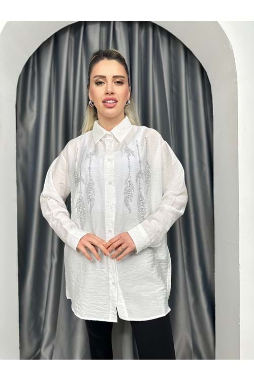 Rita Taş İnci Detaylı Gömleek 761 - Krem - L-XL - AZRA05340-44466