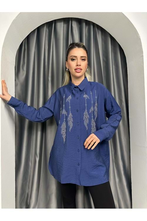 Rita Taş İnci Detaylı Gömleek 761 - Lacivert - L-XL - AZRA05340-44468