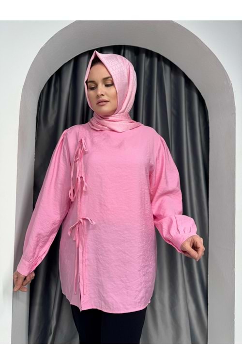 Yandan Fiyonk Bağlamalı Gömlek 25830 - Pembe - S - AZRA05377-44888