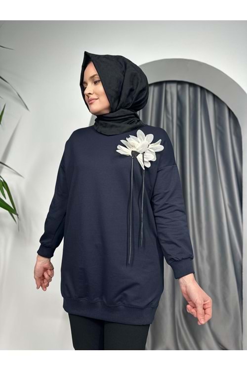 Önü Çiçek Detaylı Tunik 25337 - Lacivert - S-M - AZRA05403-45157