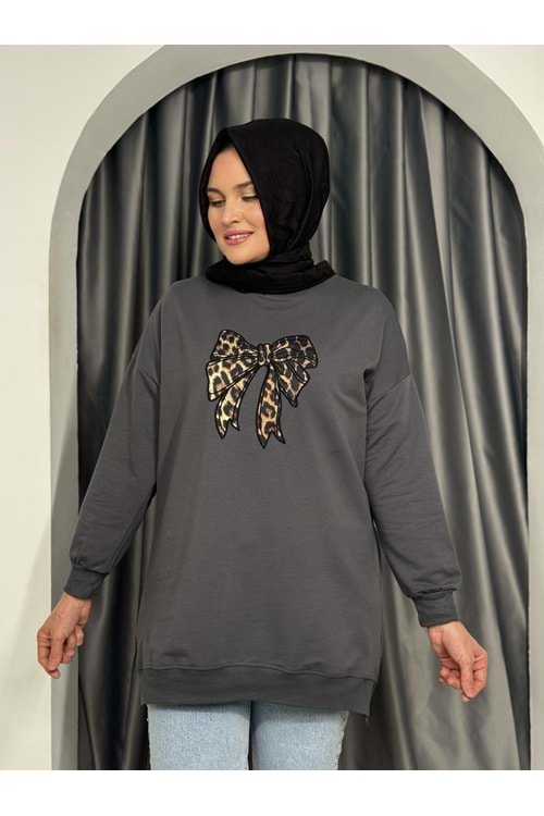 Leopar Fiyonk Detaylı Tunik 25874 - Füme - S-M - AZRA05415-45360