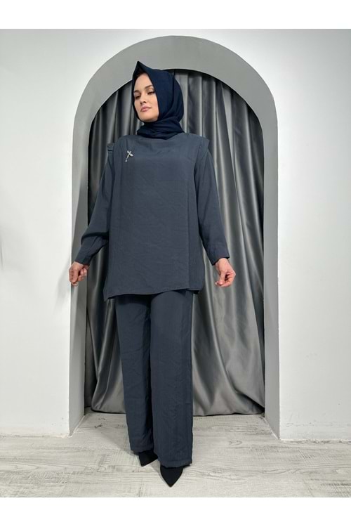 Omuz Fırfırlı Aksesuarlı Takım 25856 - Füme - XL - AZRA05417-45379