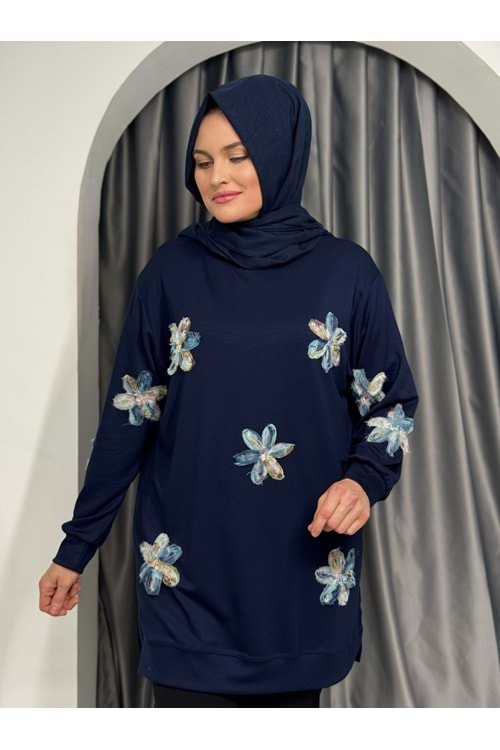 Çiçek Detaylı Oysho Tunik 25826 - Lacivert - S - AZRA05419-45414